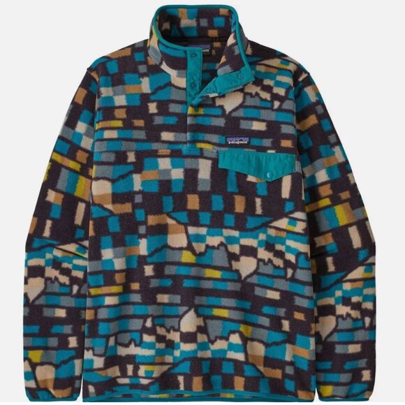 Patagonia Mens Synchilla Snap T Fleece Fitz Roy Patchwork Belay Blue L NEW NOWT - Picture 1 of 11
